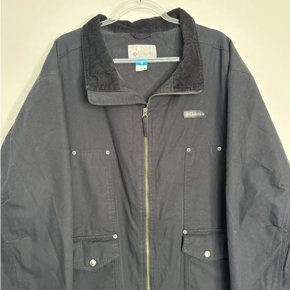 Vintage 2000s Columbia Black Utility Jacket corduroy collar  fleece lining 3X